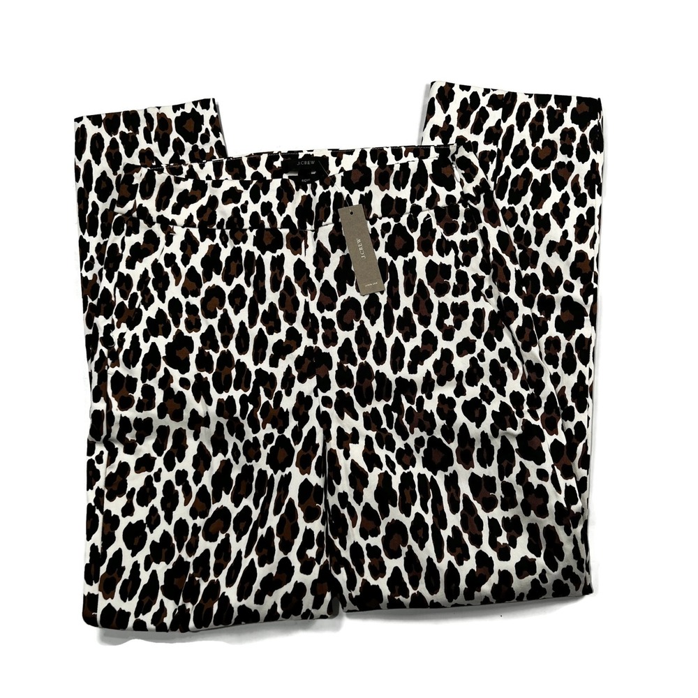 J Crew Remi Pant Leopard Print High Rise Straight Leg Side Zip Womens‎ 4 NWT